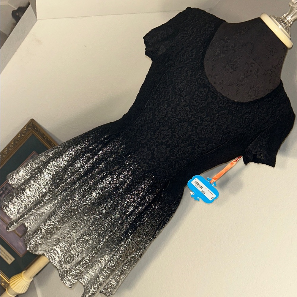Nanette Lepore Black Lace Dress with Silver Accents